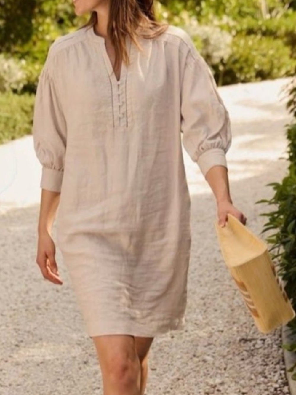 J.McLaughlin Nylee 100% Linen Shift Dress
Tan Neutral 3/4 Sleeve Women's M